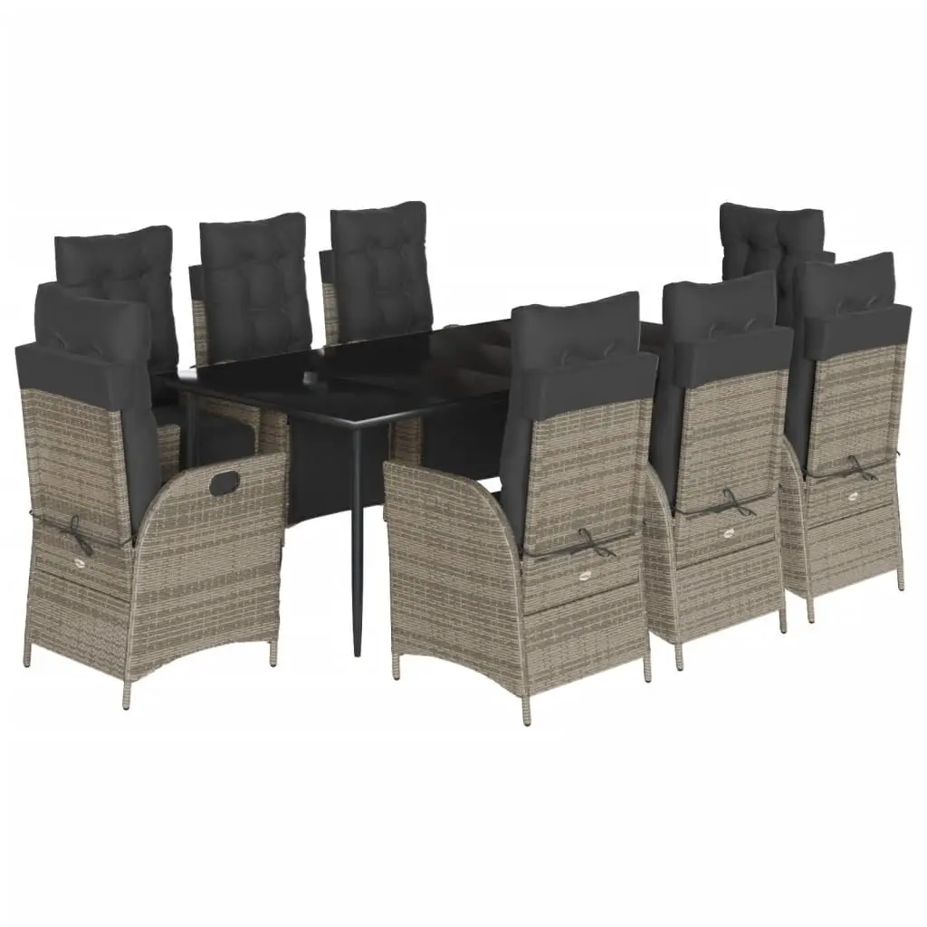 Gray 9 Piece Patio Dining Set Cushions Poly Rattan