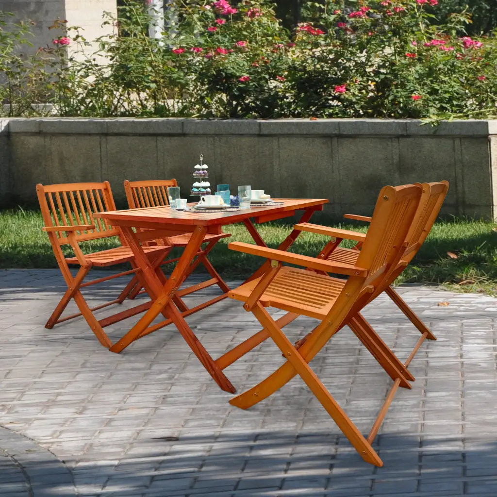 Collapsible Patio Dining Set 4 Folding Chairs & 1 Dining Table Indoor Outdoor leisure home -jy