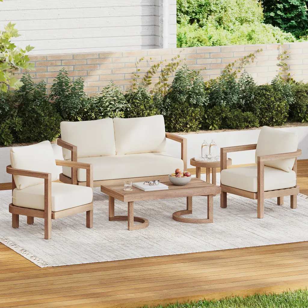 5 Piece Acacia Wood Patio Set Outdoor Furniture Coffee Table nh-onfind
