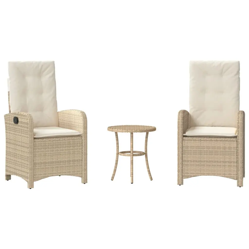 3 Piece Bistro Set Cushions Beige Poly Rattan Outdoor Dining