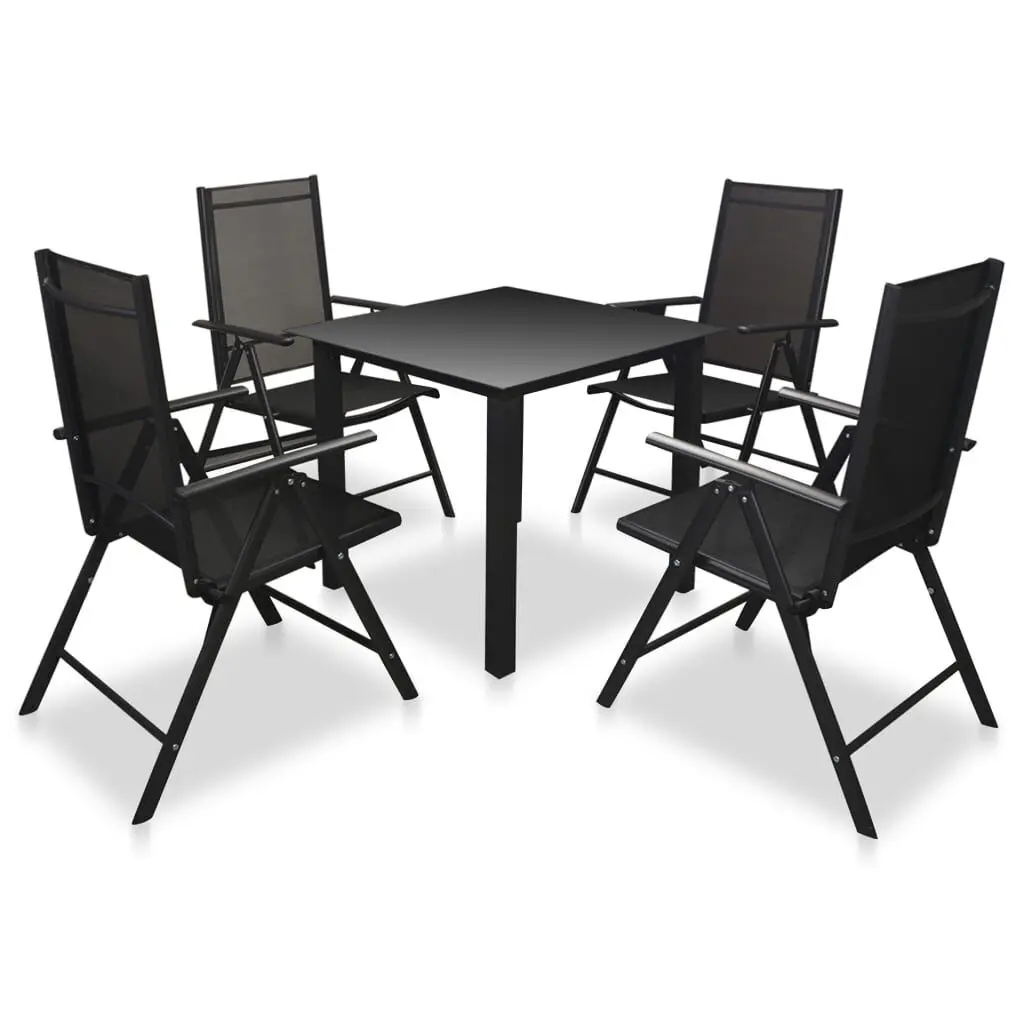 5 Piece Black Aluminum Patio Dining Set Folding Chairs