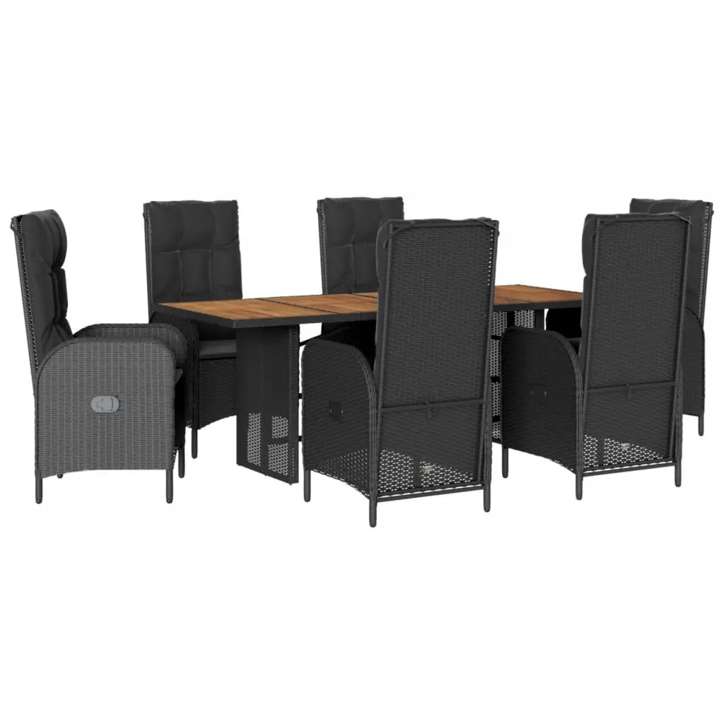 7 Piece Black Poly Rattan Patio Dining Set Cushions