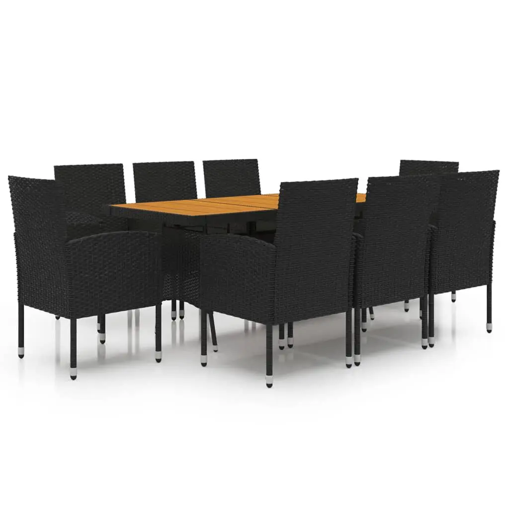 9 Piece Black Poly Rattan Patio Dining Set