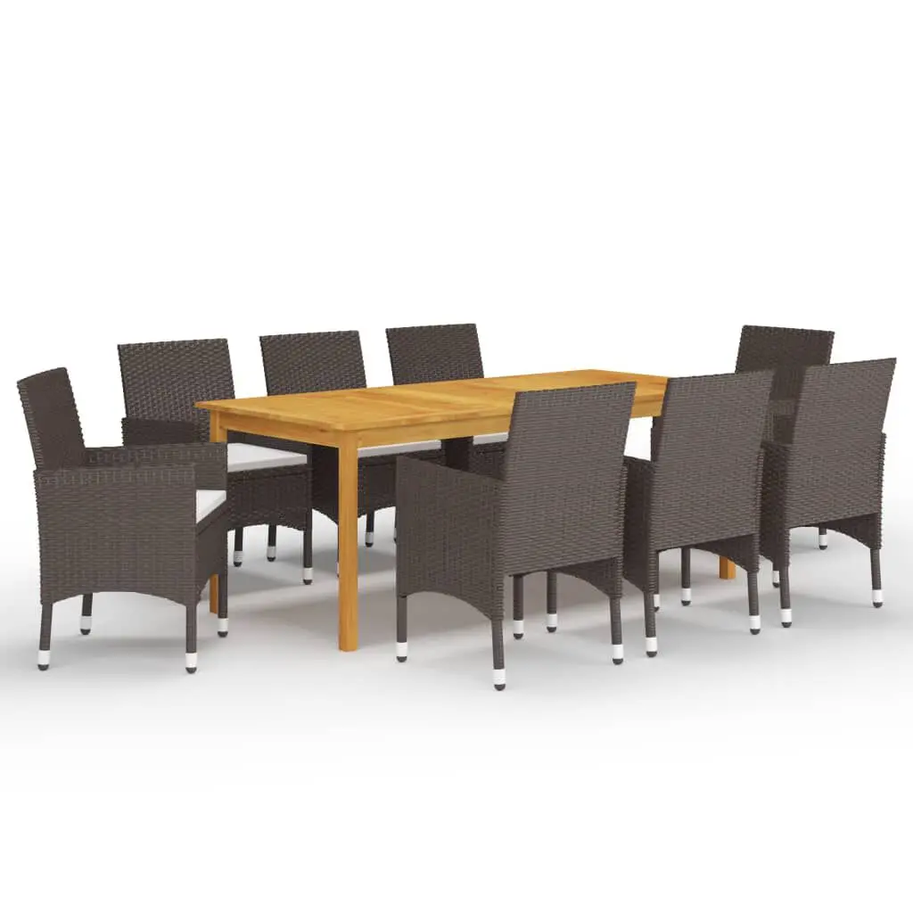 9 Piece Brown Patio Dining Set Outdoor Furniture