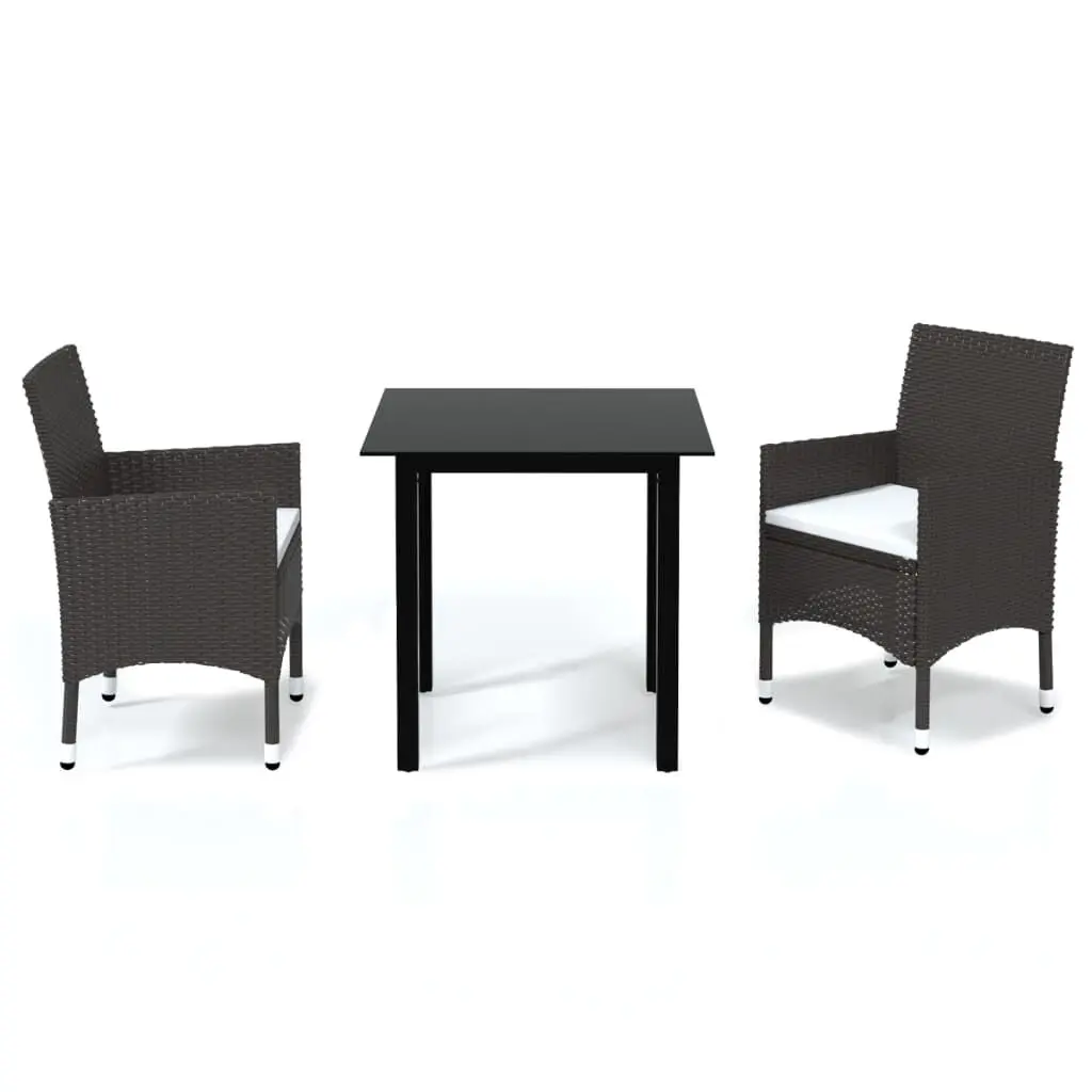 3 Piece Brown Poly Rattan Patio Dining Set Cushions