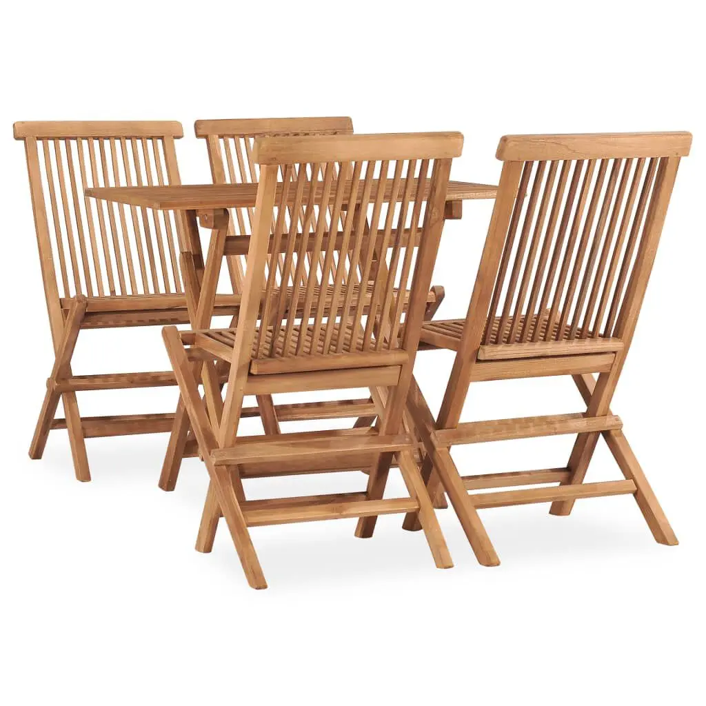 5 Piece Folding Patio Dining Set Solid Teak Wood - Space Saving Outdoor Table and Chairs