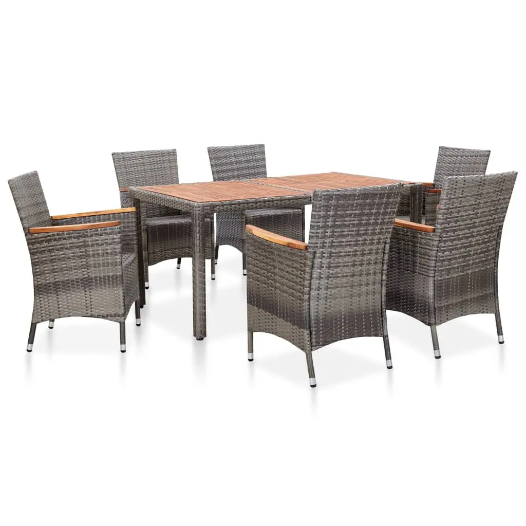 7 Piece Gray Poly Rattan Patio Dining Set Cushions