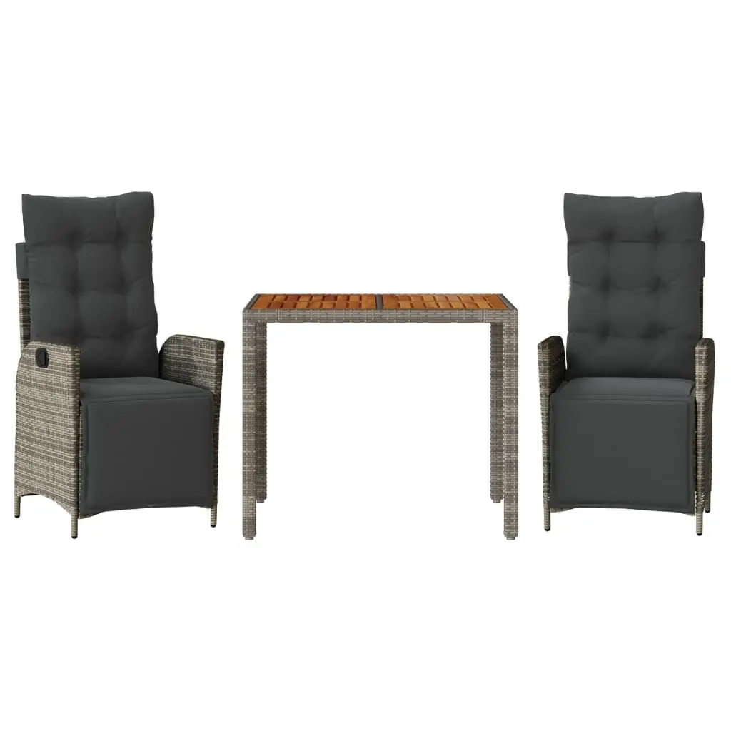 3 Piece Gray Poly Rattan Patio Dining Set Cushions