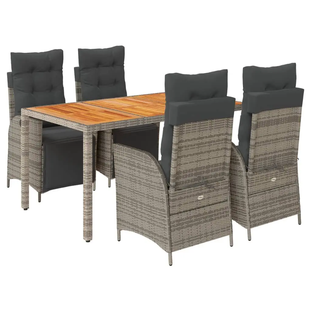 5 Piece Gray Poly Rattan Patio Dining Set Cushions