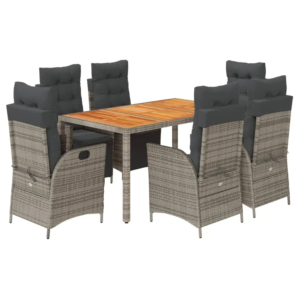 7 Piece Gray Poly Rattan Patio Dining Set Cushions