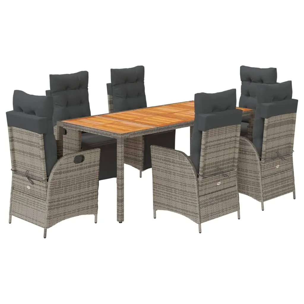 7 Piece Gray Poly Rattan Patio Dining Set Cushions