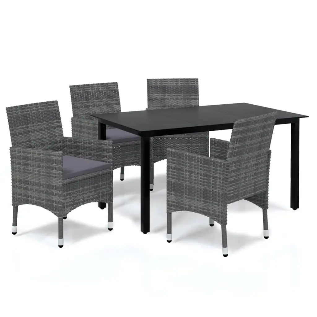 5 Piece Gray Poly Rattan Patio Dining Set Cushions