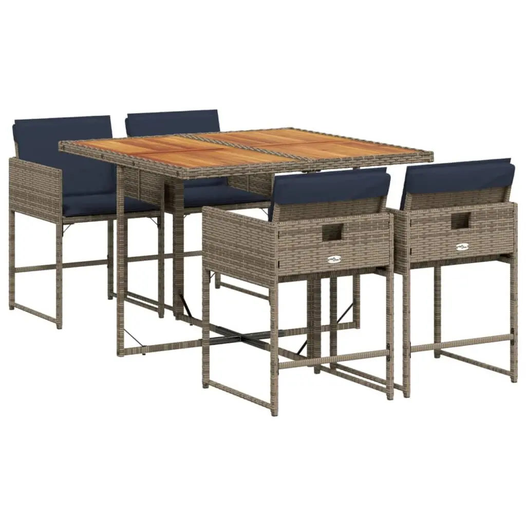 5 Piece Gray Poly Rattan Patio Dining Set Cushions Outdoor Furniture