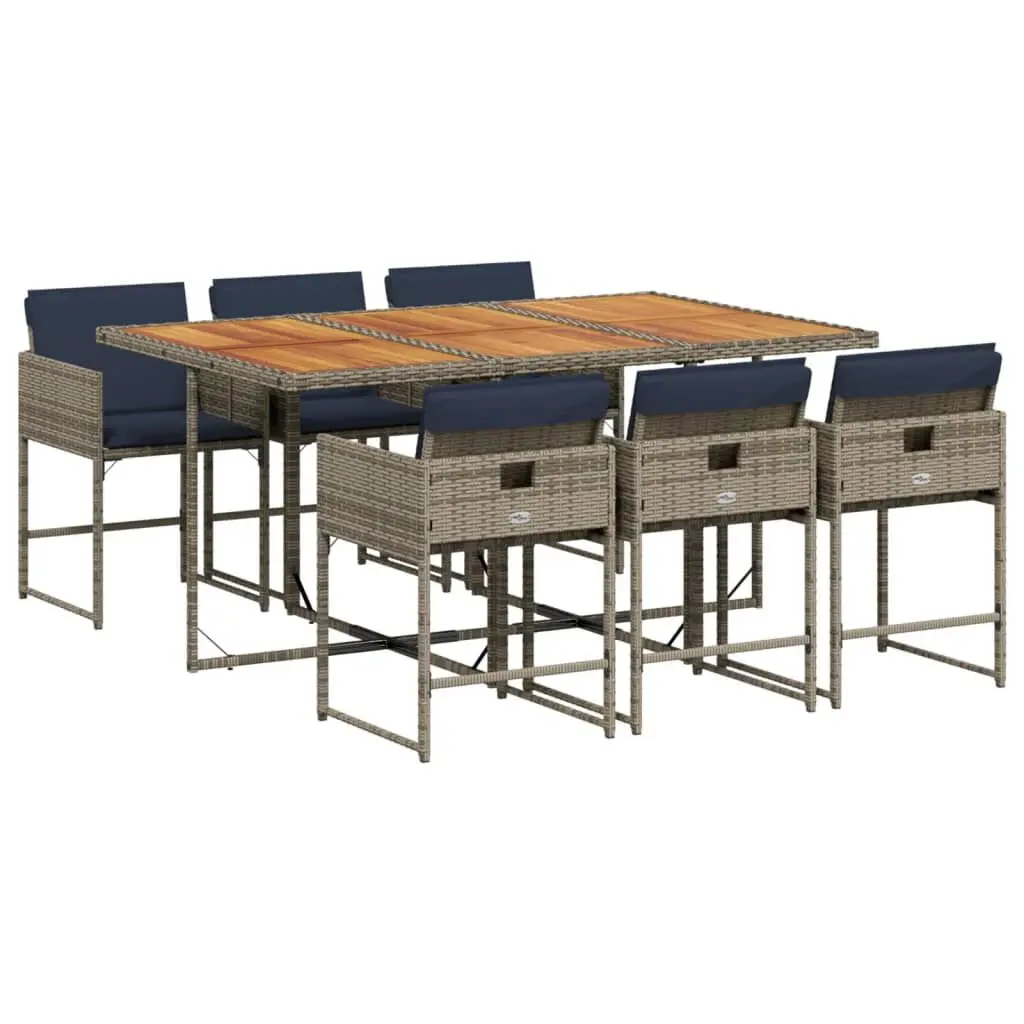 7 Piece Gray Poly Rattan Patio Dining Set Cushions Outdoor Entertaining