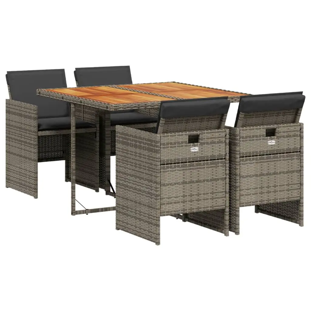 5 Piece Gray Poly Rattan Patio Dining Set Cushions