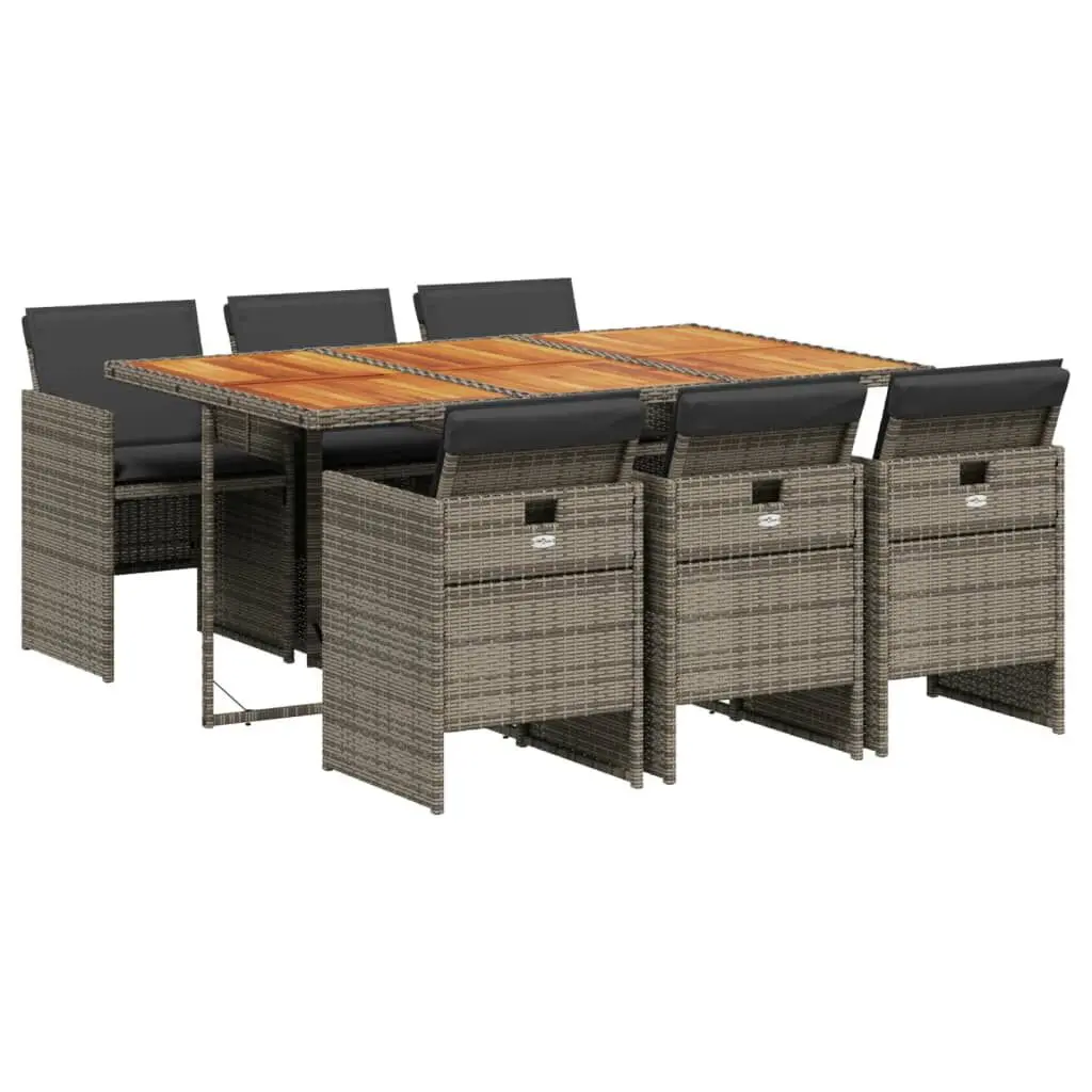 7 Piece Gray Poly Rattan Patio Dining Set Cushions