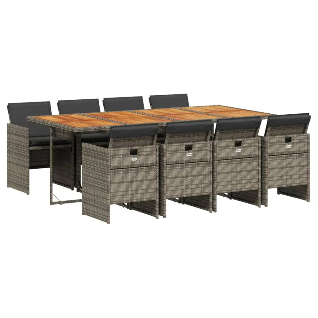 9 Piece Gray Poly Rattan Patio Dining Set Cushions