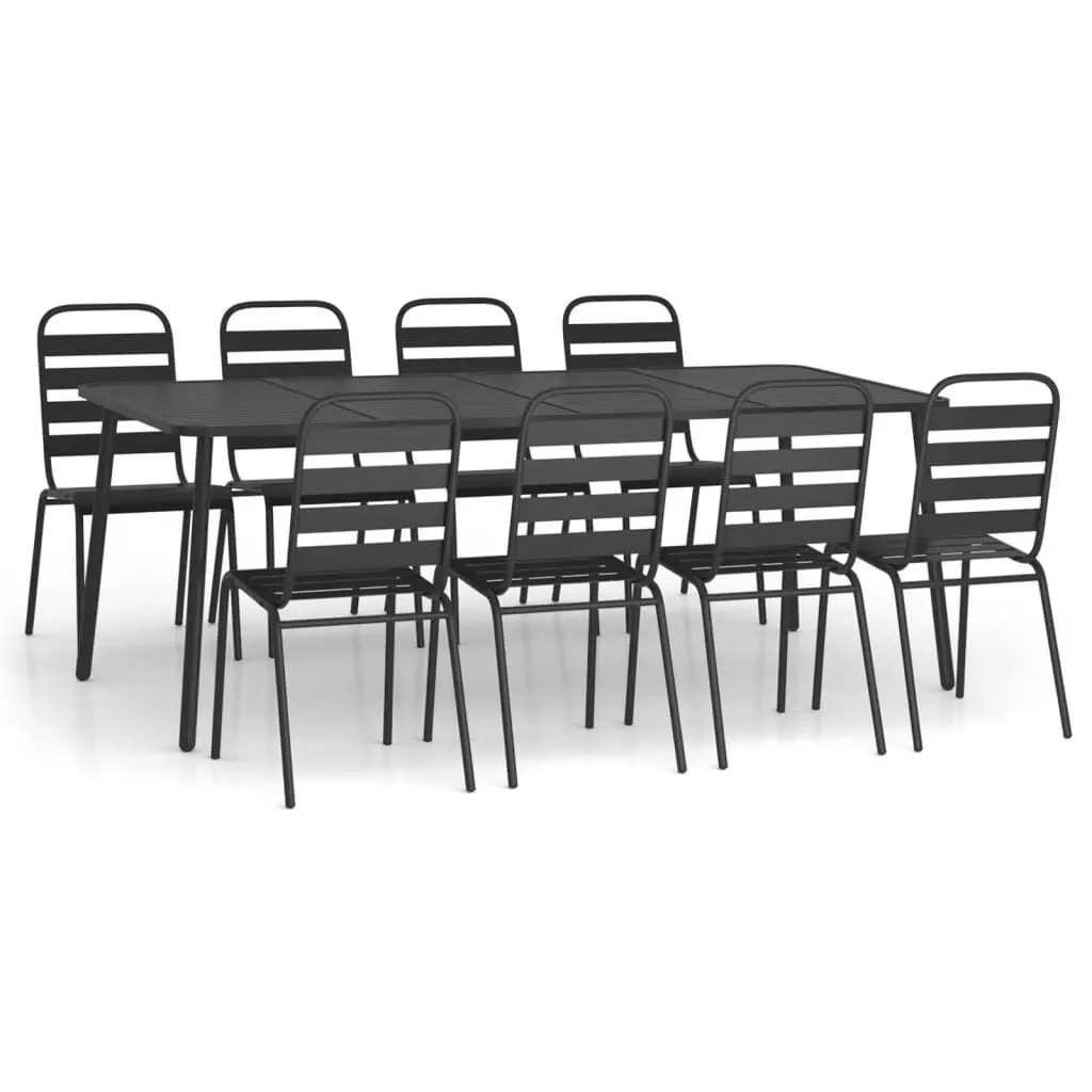 9 Piece Patio Dining Set Anthracite Steel Outdoor Table and Chairs