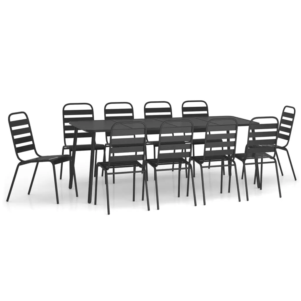 11 Piece Patio Dining Set Anthracite Steel Large Outdoor Furniture