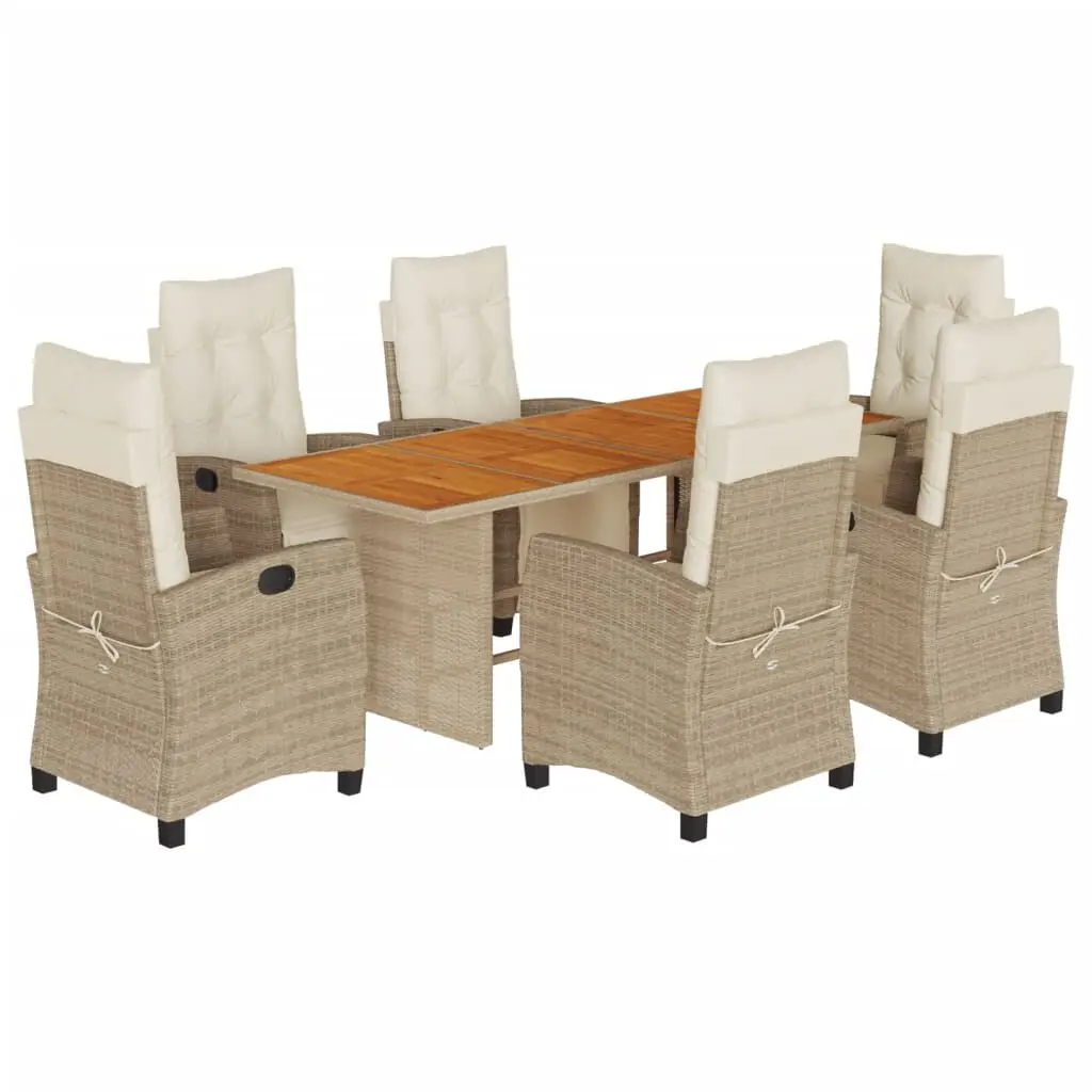 7 Piece Patio Dining Set Beige Poly Rattan Outdoor Table Cushions