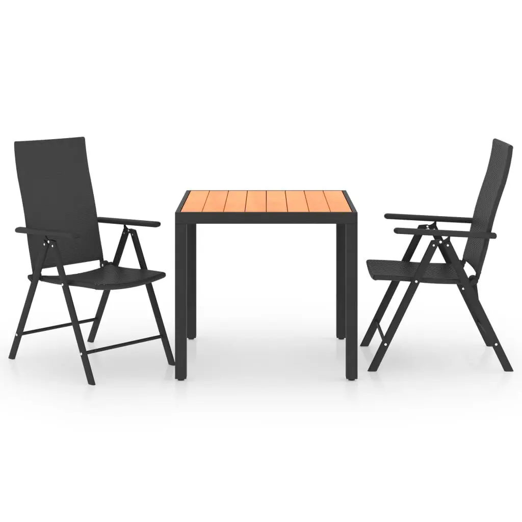 3 Piece Patio Dining Set Black and Brown Outdoor Furniture Table and Chairs