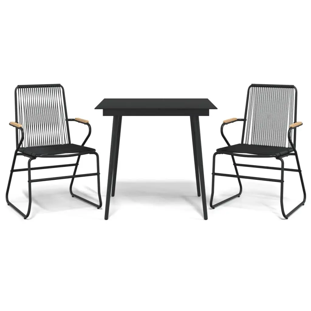 3 Piece Patio Dining Set Black PVC Rattan Outdoor Furniture