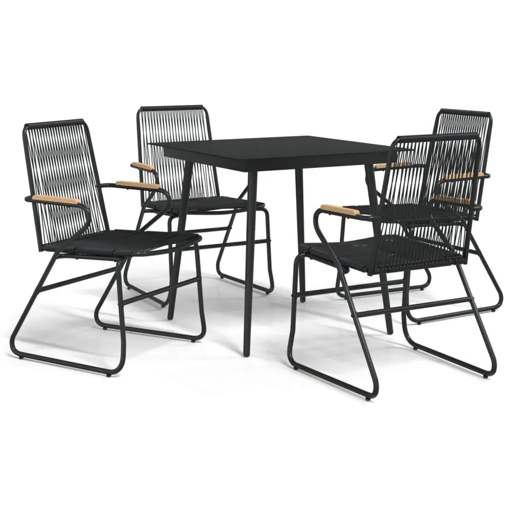 5 Piece Patio Dining Set Black PVC Rattan Outdoor Furniture