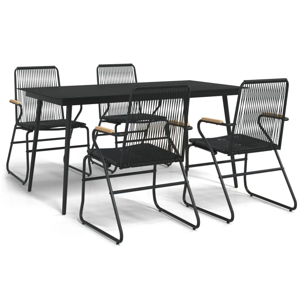 5 Piece Patio Dining Set Black PVC Rattan Modern Outdoor Furniture