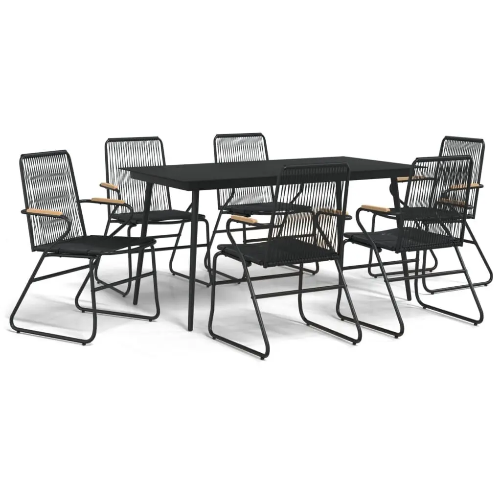 7 Piece Patio Dining Set Black PVC Rattan Contemporary Outdoor Furniture