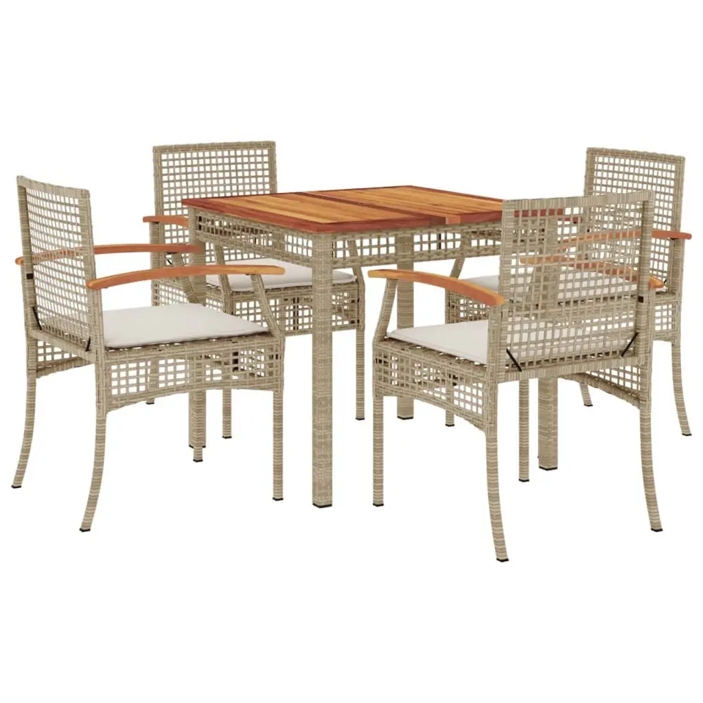 5 Piece Patio Dining Set Cushions Beige Poly Rattan Outdoor Furniture