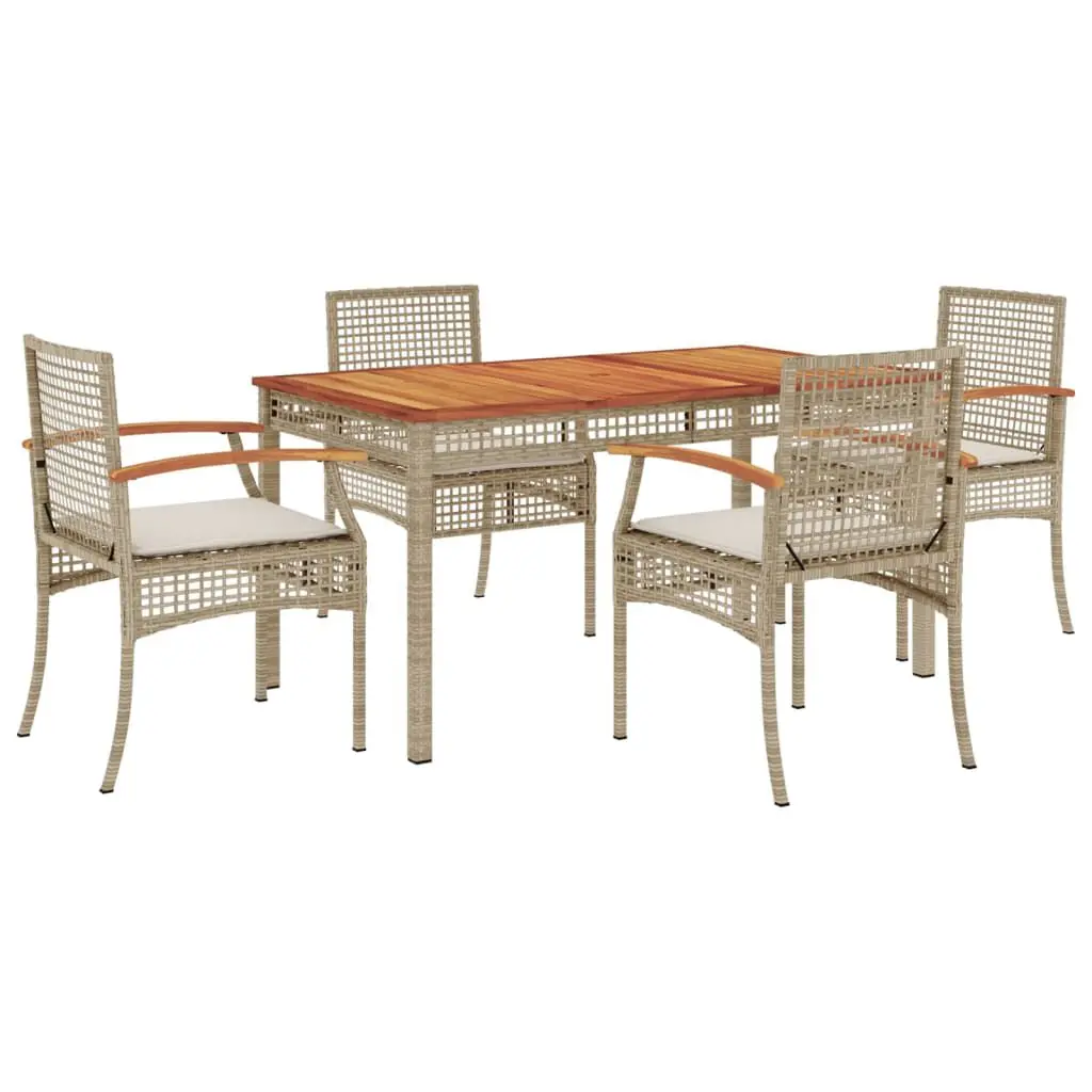 5 Piece Patio Dining Set Cushions Beige Poly Rattan Outdoor Furniture