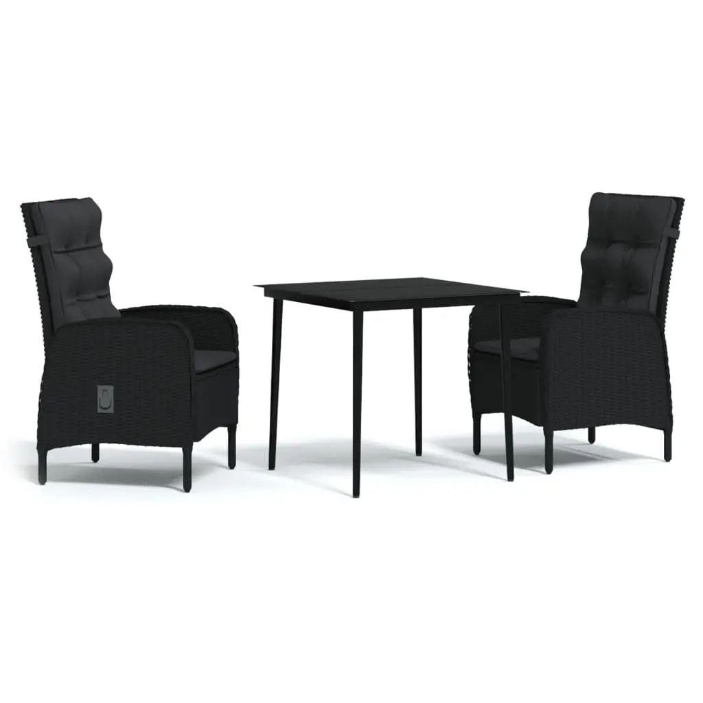 3 Piece Patio Dining Set Cushions Black Outdoor Furniture