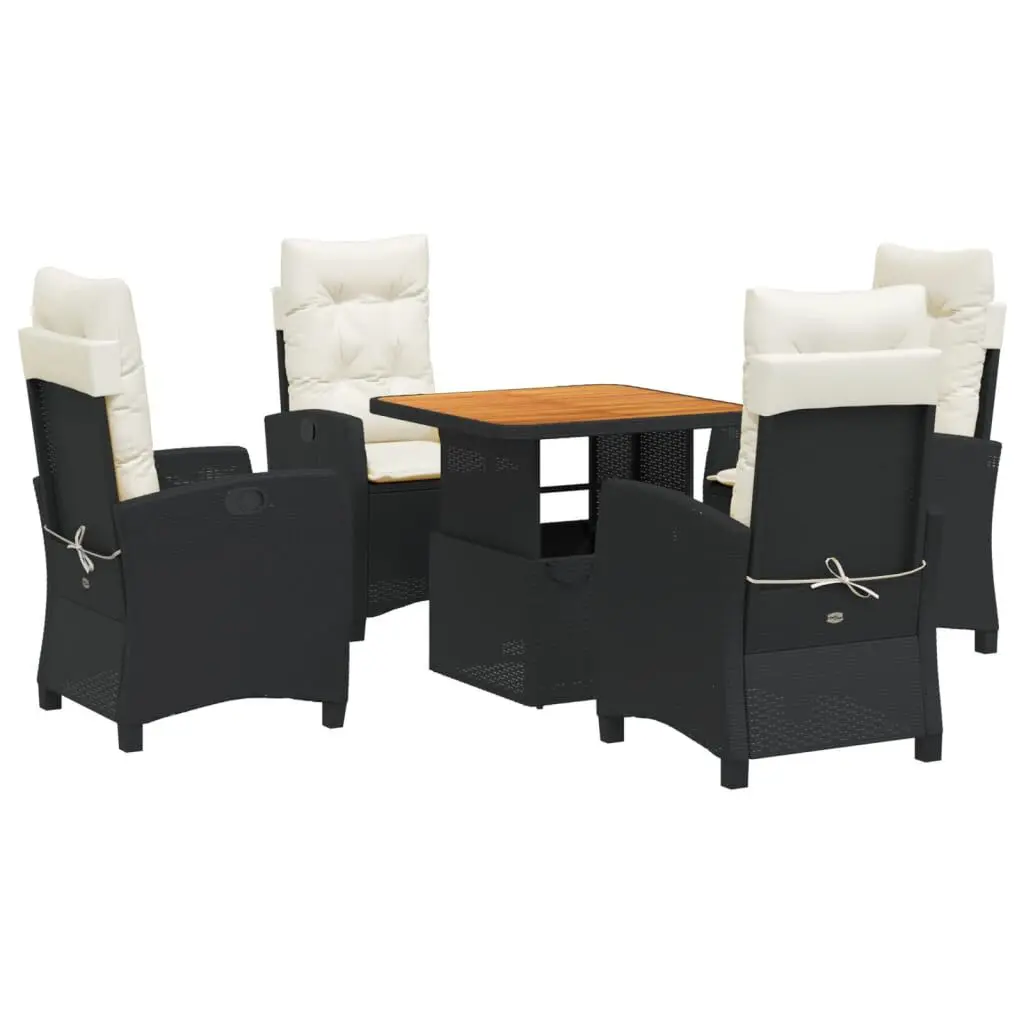 5 Piece Patio Dining Set Cushions Black Poly Rattan Outdoor Furniture