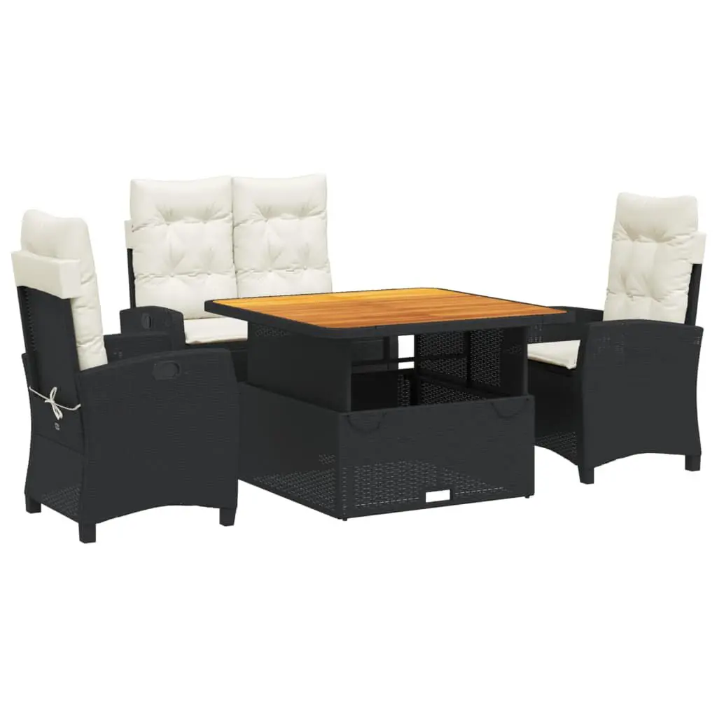 5 Piece Patio Dining Set Cushions Black Poly Rattan Outdoor Furniture