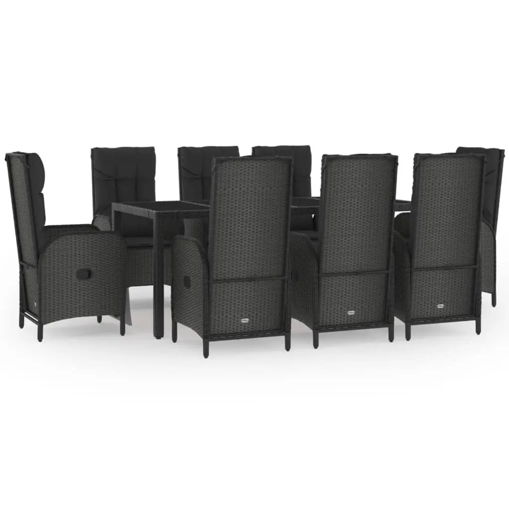 9 Piece Patio Dining Set Cushions Black and Gray Poly Rattan Outdoor Furniture