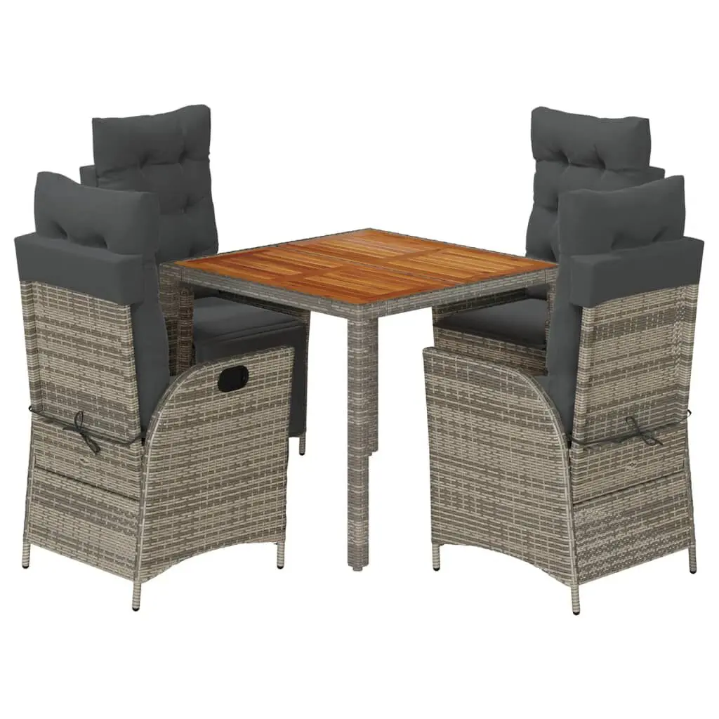 5 Piece Patio Dining Set Cushions Gray Poly Rattan Outdoor