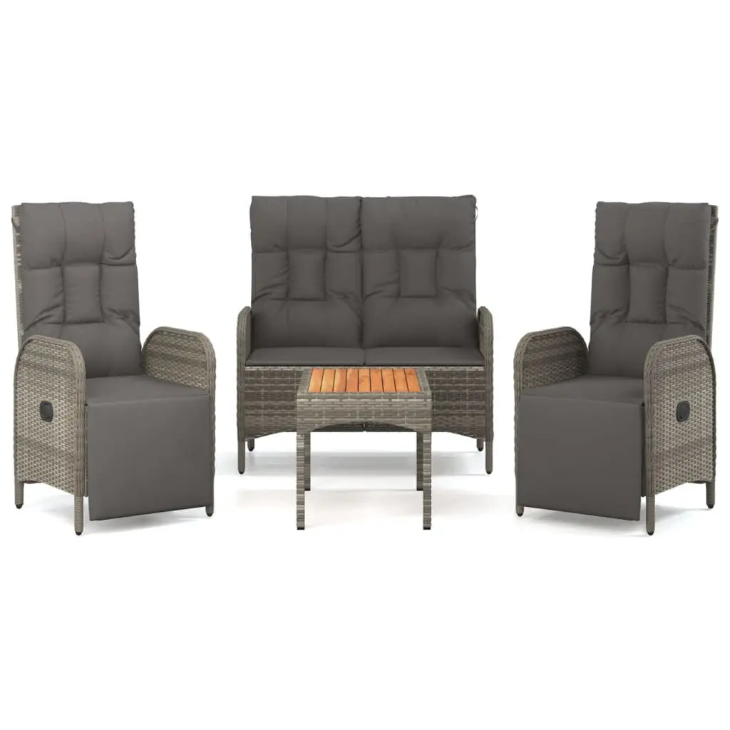 4 Piece Patio Dining Set Cushions Gray Poly Rattan Outdoor Furniture