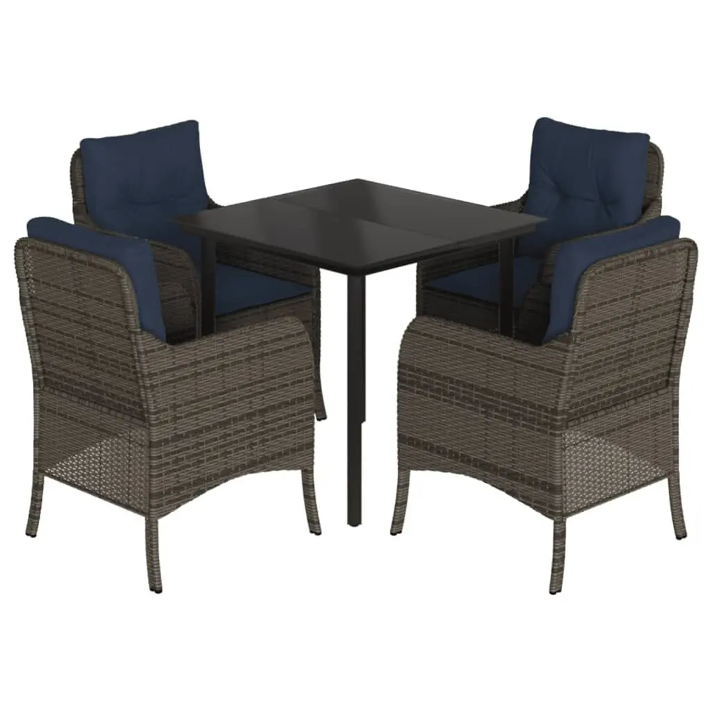 5 Piece Patio Dining Set Cushions Gray Poly Rattan Outdoor Table and Chairs