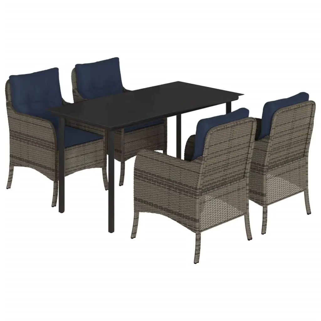 5 Piece Patio Dining Set Cushions Gray Poly Rattan Outdoor Furniture
