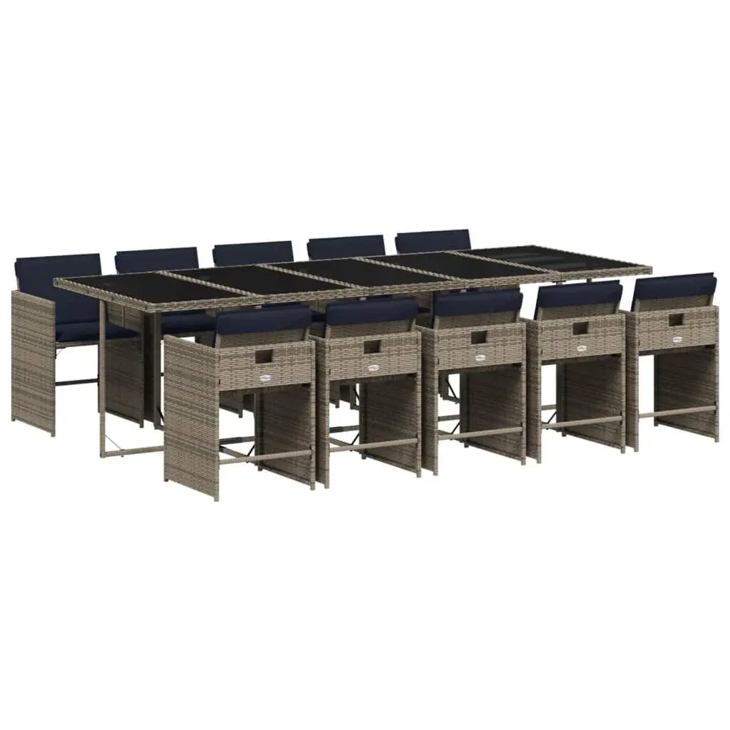 11 Piece Patio Dining Set Cushions Gray Poly Rattan Outdoor Furniture