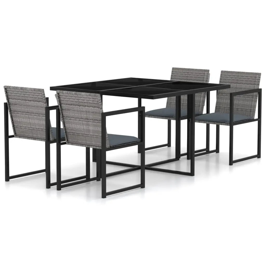 5 Piece Patio Dining Set Cushions Poly Rattan Gray Outdoor