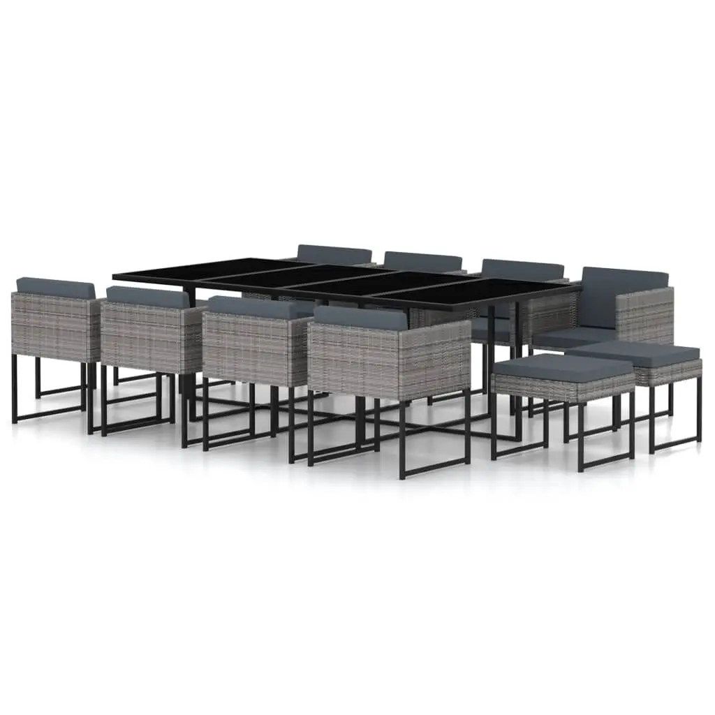 13 Piece Patio Dining Set Cushions Poly Rattan Gray Outdoor Furniture