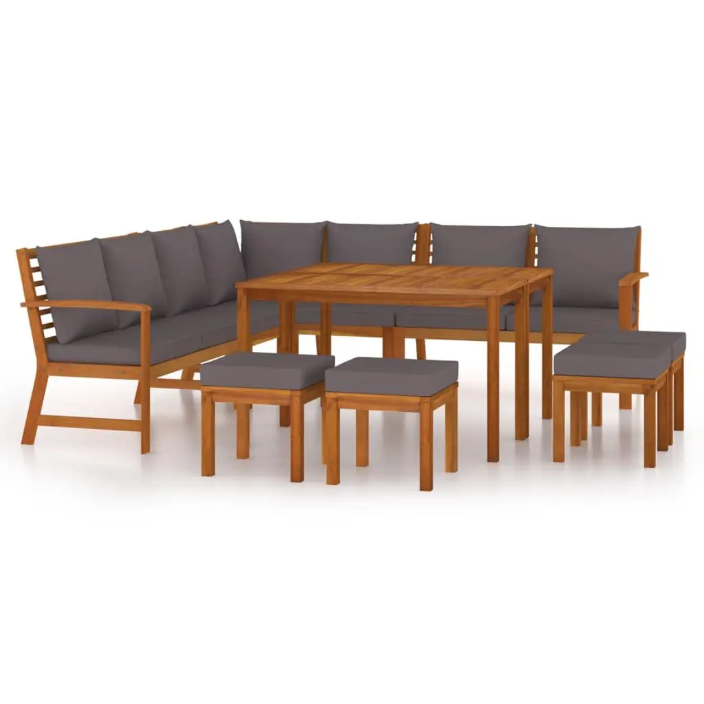 11 Piece Patio Dining Set Cushions Solid Wood Acacia Outdoor Furniture