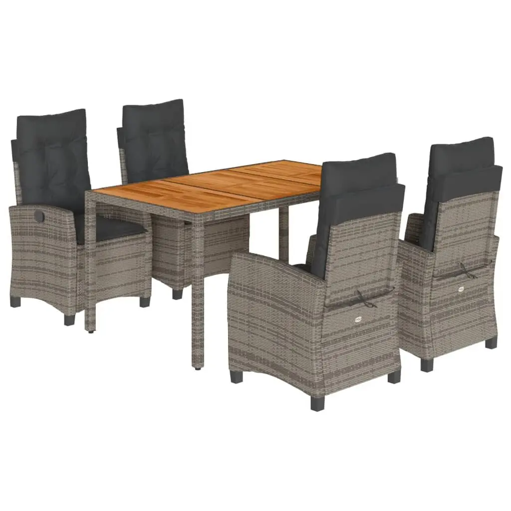 5 Piece Patio Dining Set Gray Poly Rattan Outdoor Table Cushions