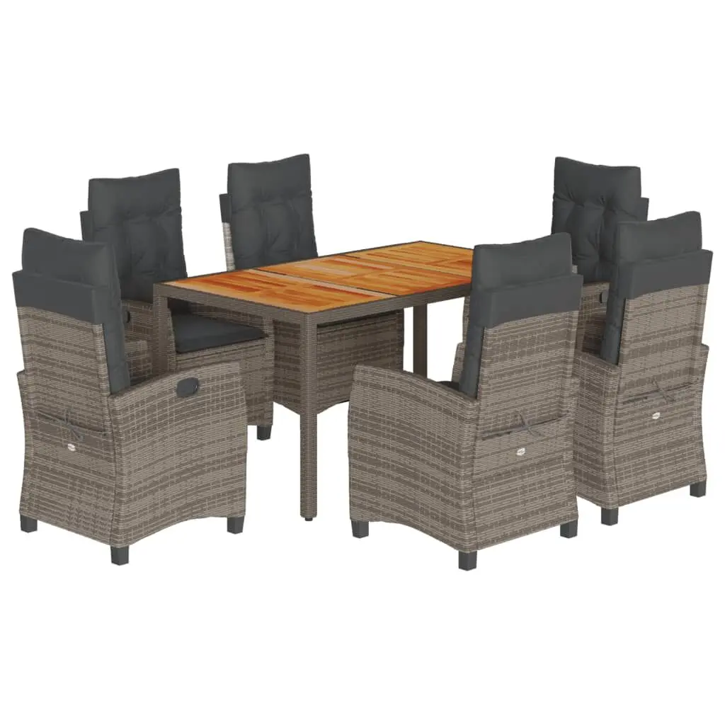 7 Piece Patio Dining Set Gray Poly Rattan Outdoor Table Cushions
