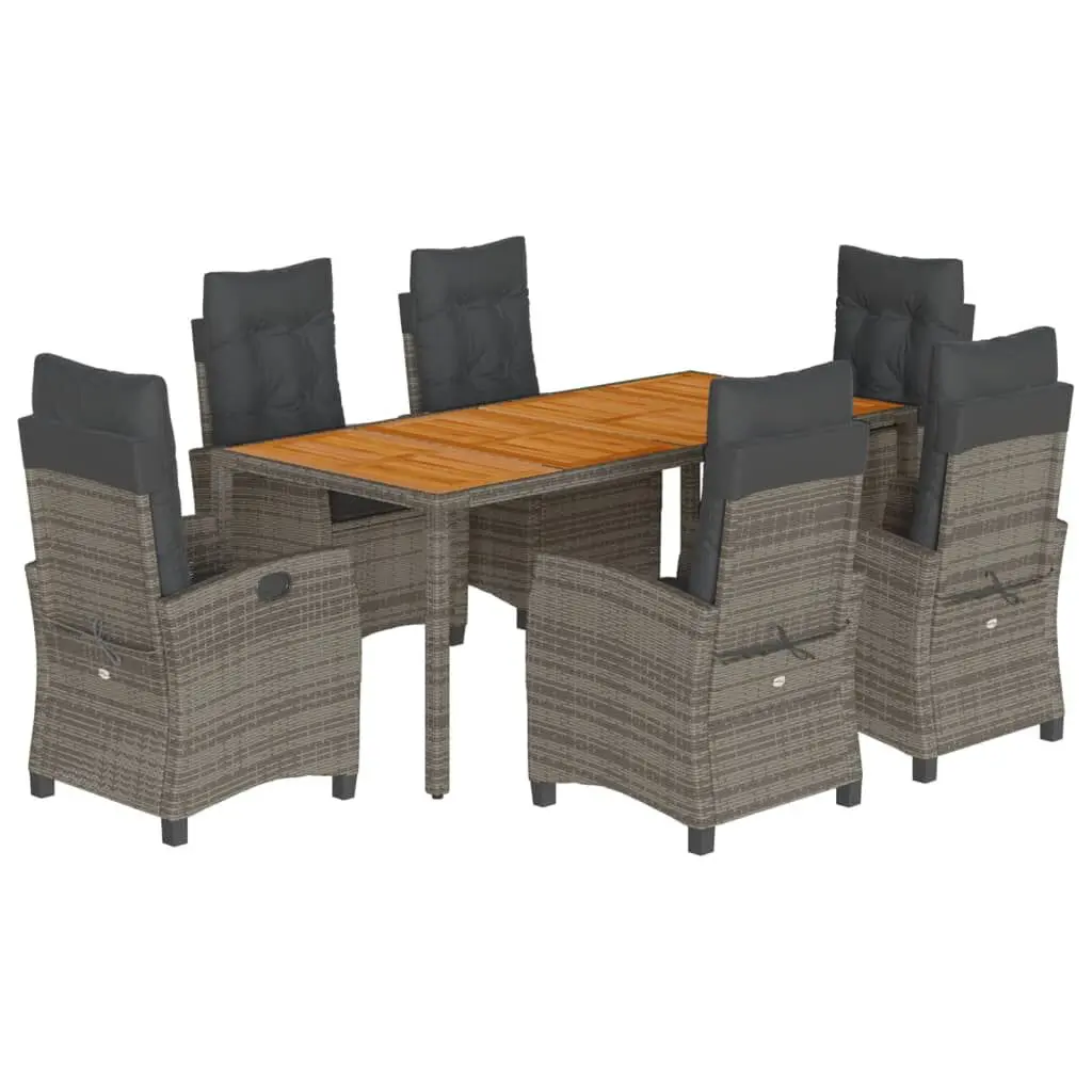 7 Piece Patio Dining Set Gray Poly Rattan Outdoor Table Cushions
