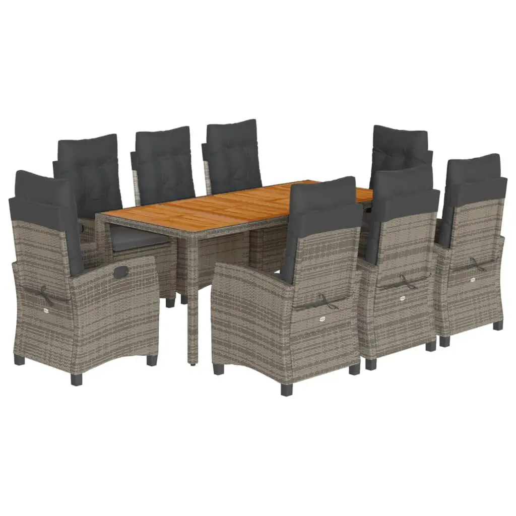 9 Piece Patio Dining Set Gray Poly Rattan Outdoor Table Cushions