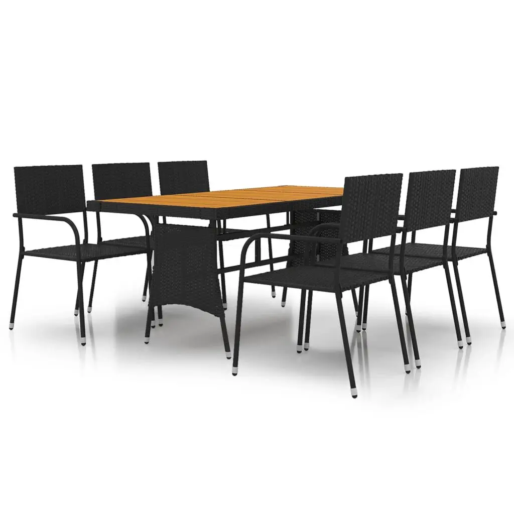 7 Piece Patio Dining Set Poly Rattan Black Outdoor Table and Chairs
