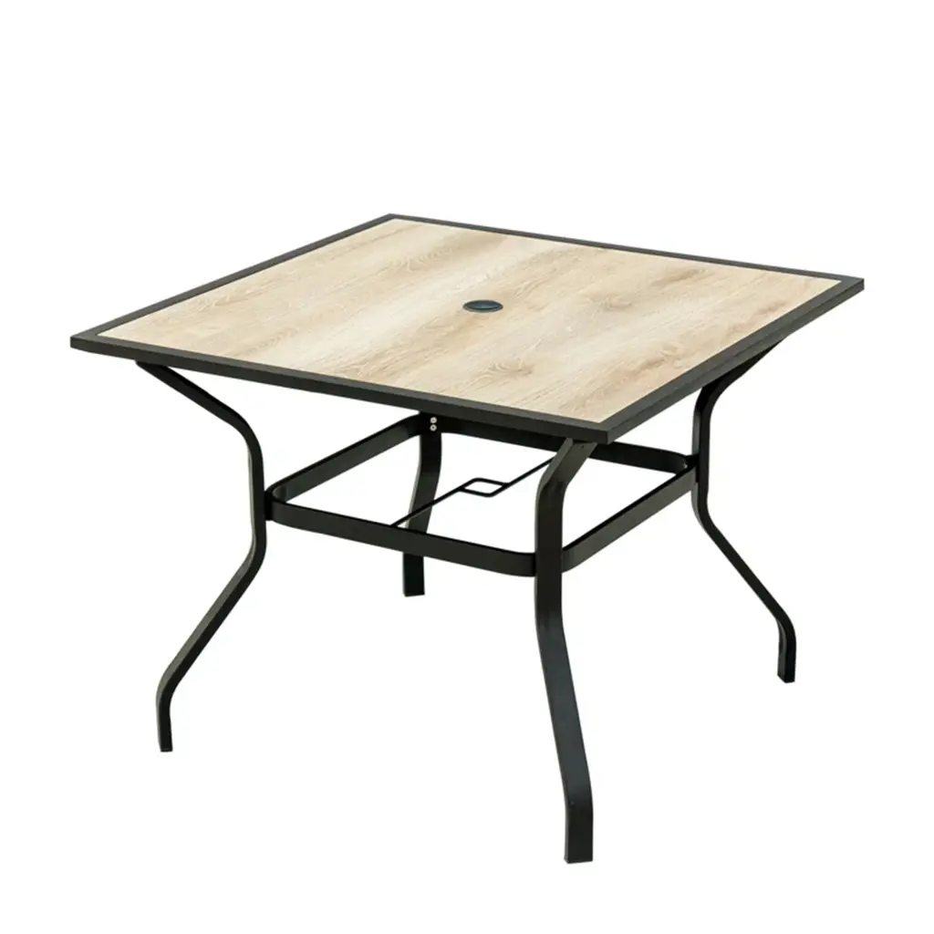 Outdoor Patio Dining Table Square Metal Table Umbrella Hole Weather Resistant crefise patio life