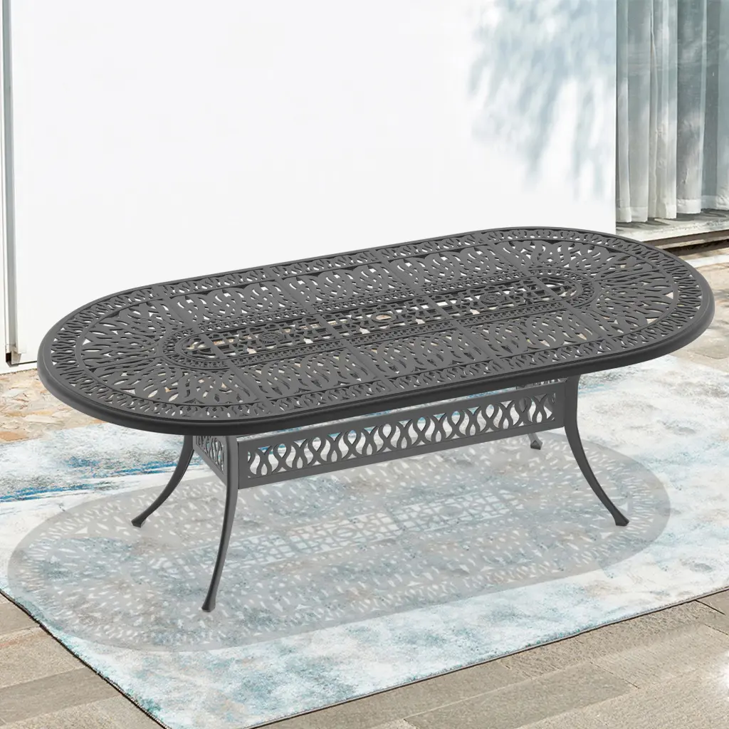86x42 Inch Oval Cast Aluminum Patio Dining Table Black Frame nicesure